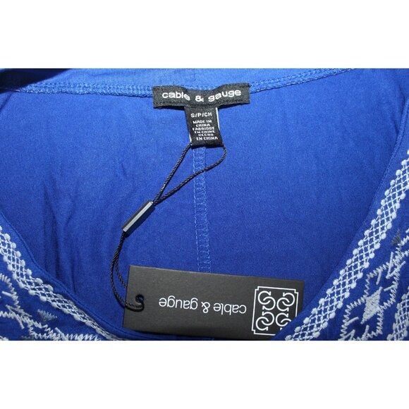 Cable & Gauge Womens Blue Embroidered Cutout 3/4 Sleeve Top S NWT - Picture 7 of 7